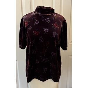 Laura Scott Velvet Top Womens LG Purple Mock Neck Floral Grunge Fairy Whimsigoth